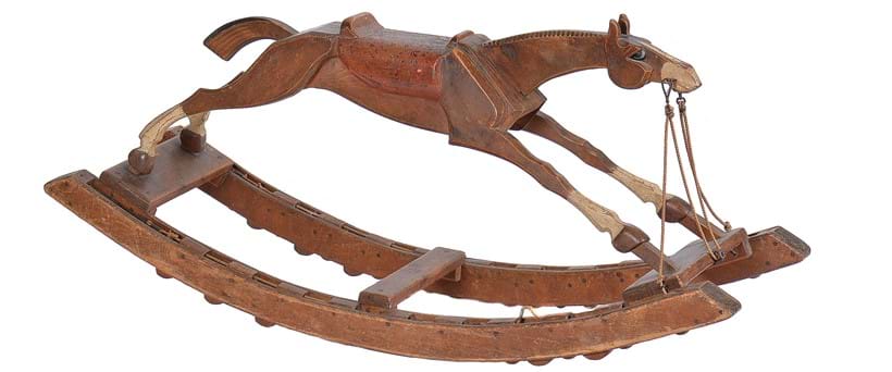 Inline Image - Lot 120: A carved beech and parcel painted rocking horse, probably dating from the 19th century | Est. £200-300 (+fees)