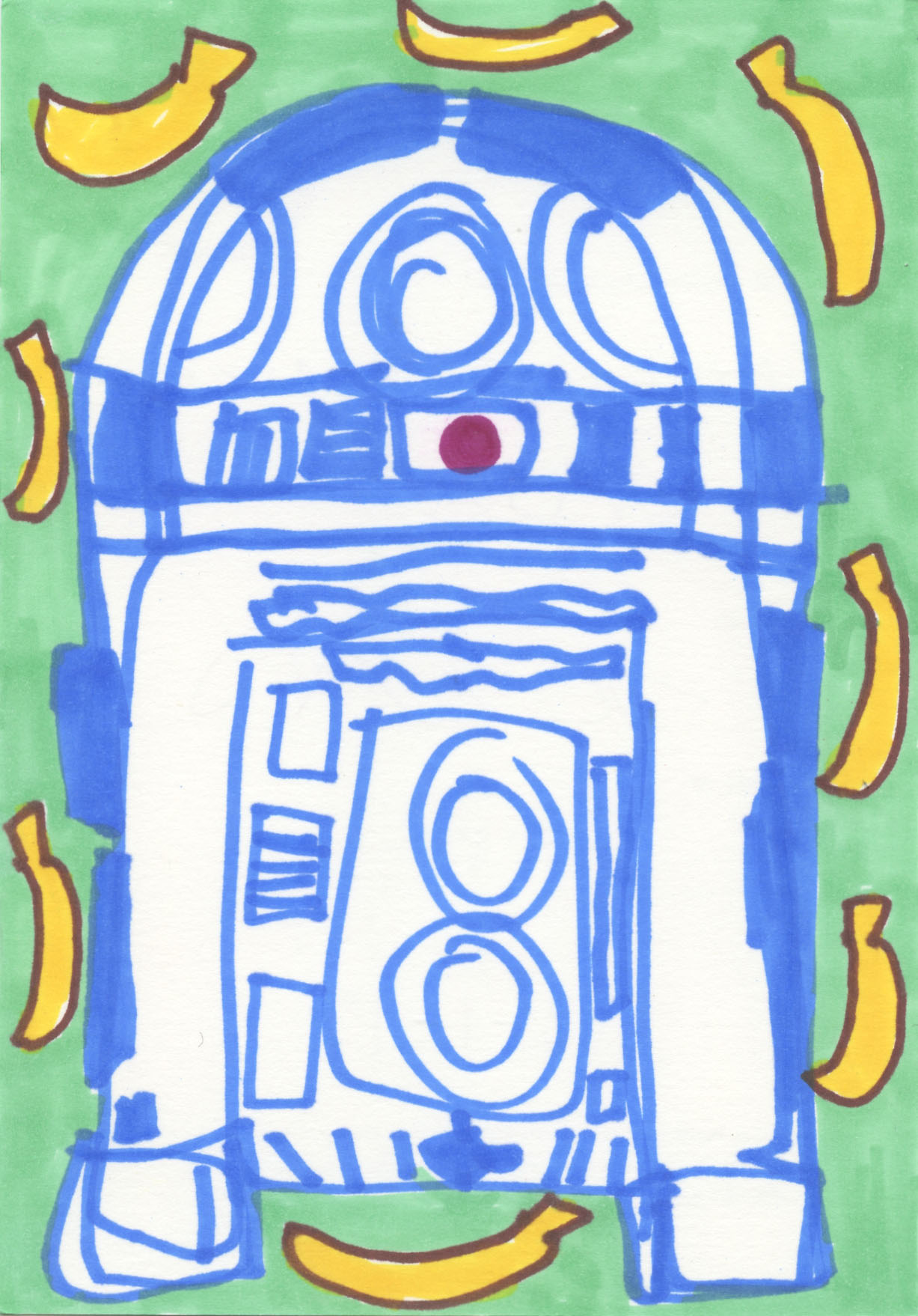 Inline Image - Lot 55: Katherine Bernhardt, 'R2D2, 2019', Pen on paper | Sold for £1,200