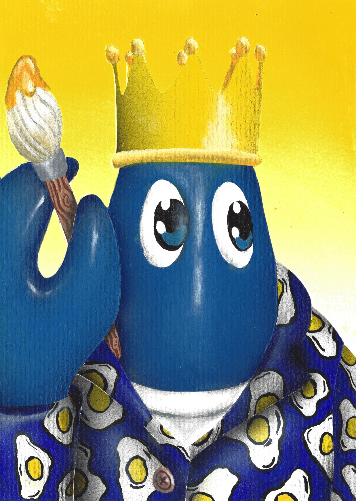 Inline Image - Lot 227: Philip Colbert, 'Lobster Self Portrait with Paintbrush, 2020', Oil and acrylic on paper | Sold for £1,100