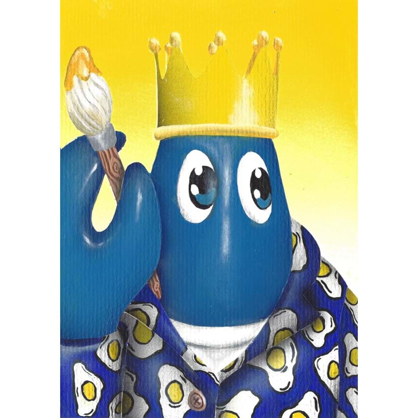 Inline Image - Lot 227: Philip Colbert, 'Lobster Self Portrait with Paintbrush, 2020', Oil and acrylic on paper | Sold for £1,100