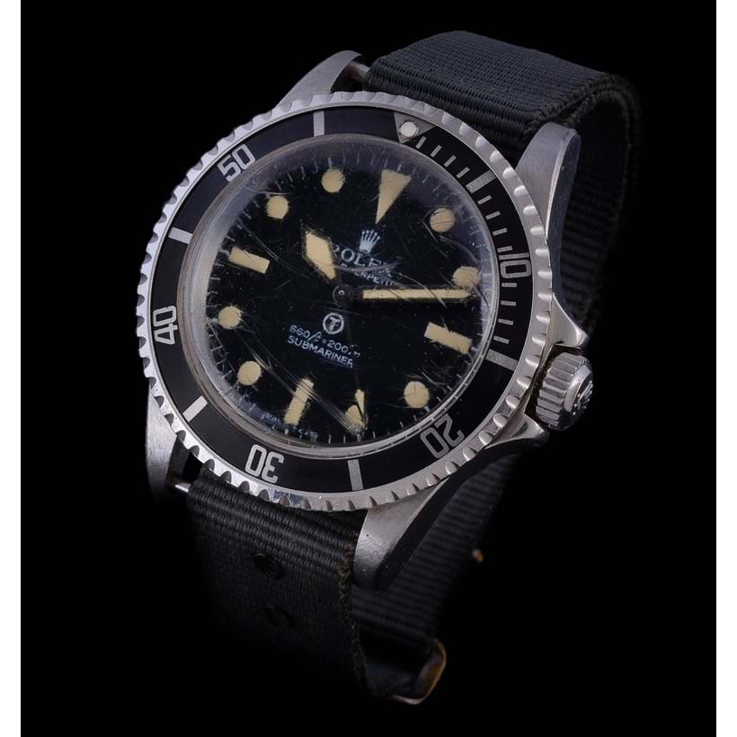 Inline Image - Rolex Military Submariner, ref. 5513/5517, a rare stainless steel double reference wrist watch, circa 1977. This example was accompanied with a receipt supporting the provenance | Sold for £90,000 (hammer price), 15 March 2017