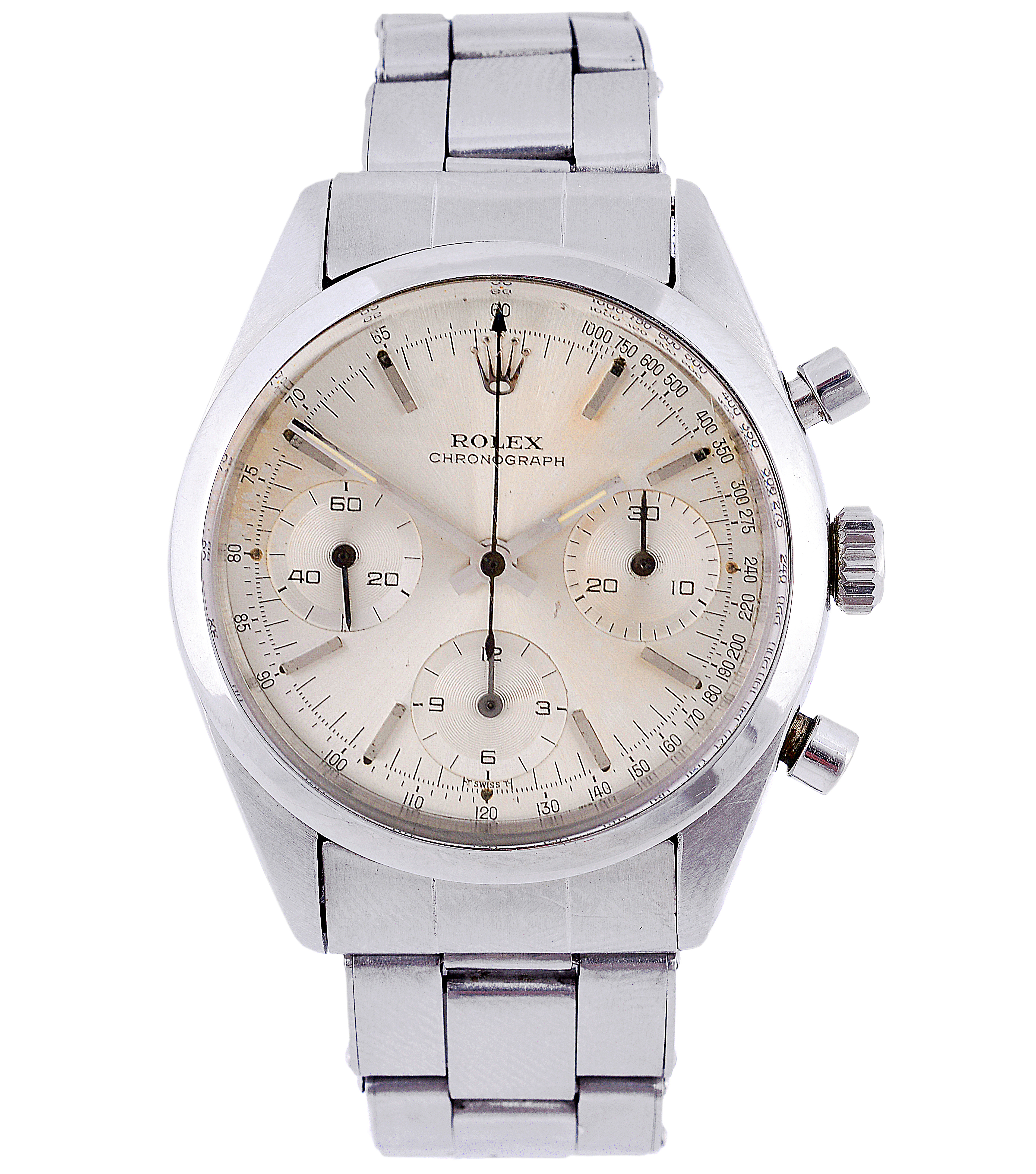 Inline Image - Rolex Pre Daytona, ref. 6238, a rare stainless steel bracelet watch, circa 1965. This example is stamped to the case back for the Peruvian Air force | Sold for £20,000 (hammer price), 24 November 2016