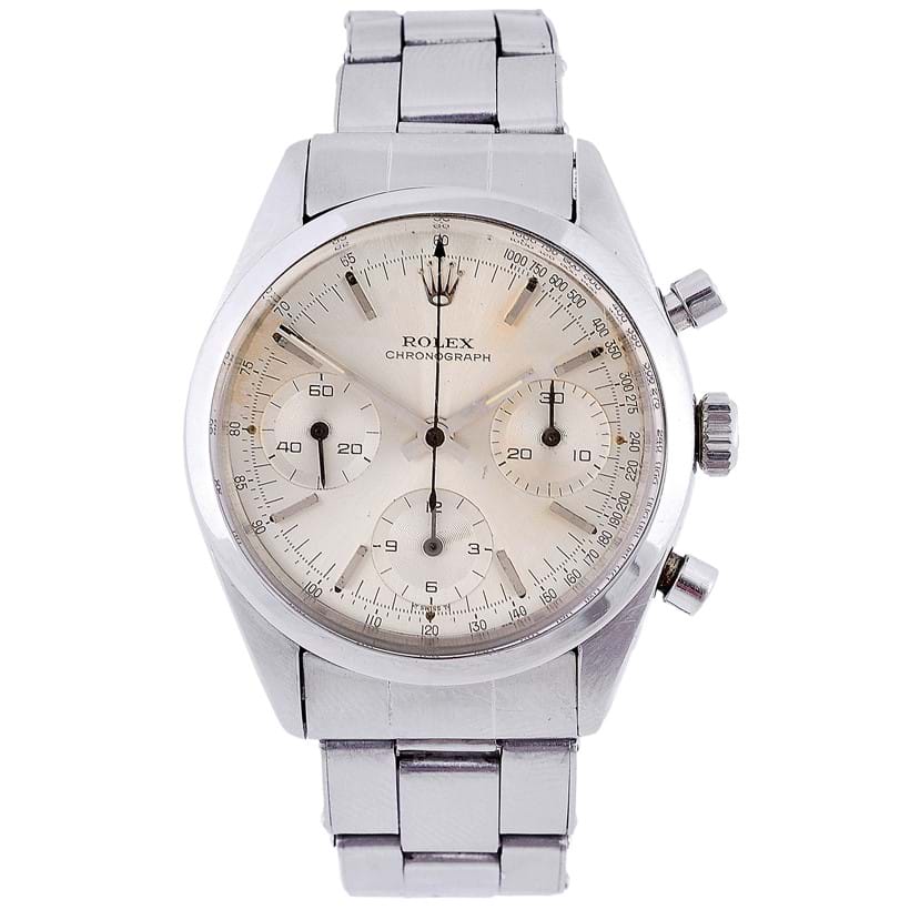 Inline Image - Rolex Pre Daytona, ref. 6238, a rare stainless steel bracelet watch, circa 1965. This example is stamped to the case back for the Peruvian Air force | Sold for £20,000 (hammer price), 24 November 2016