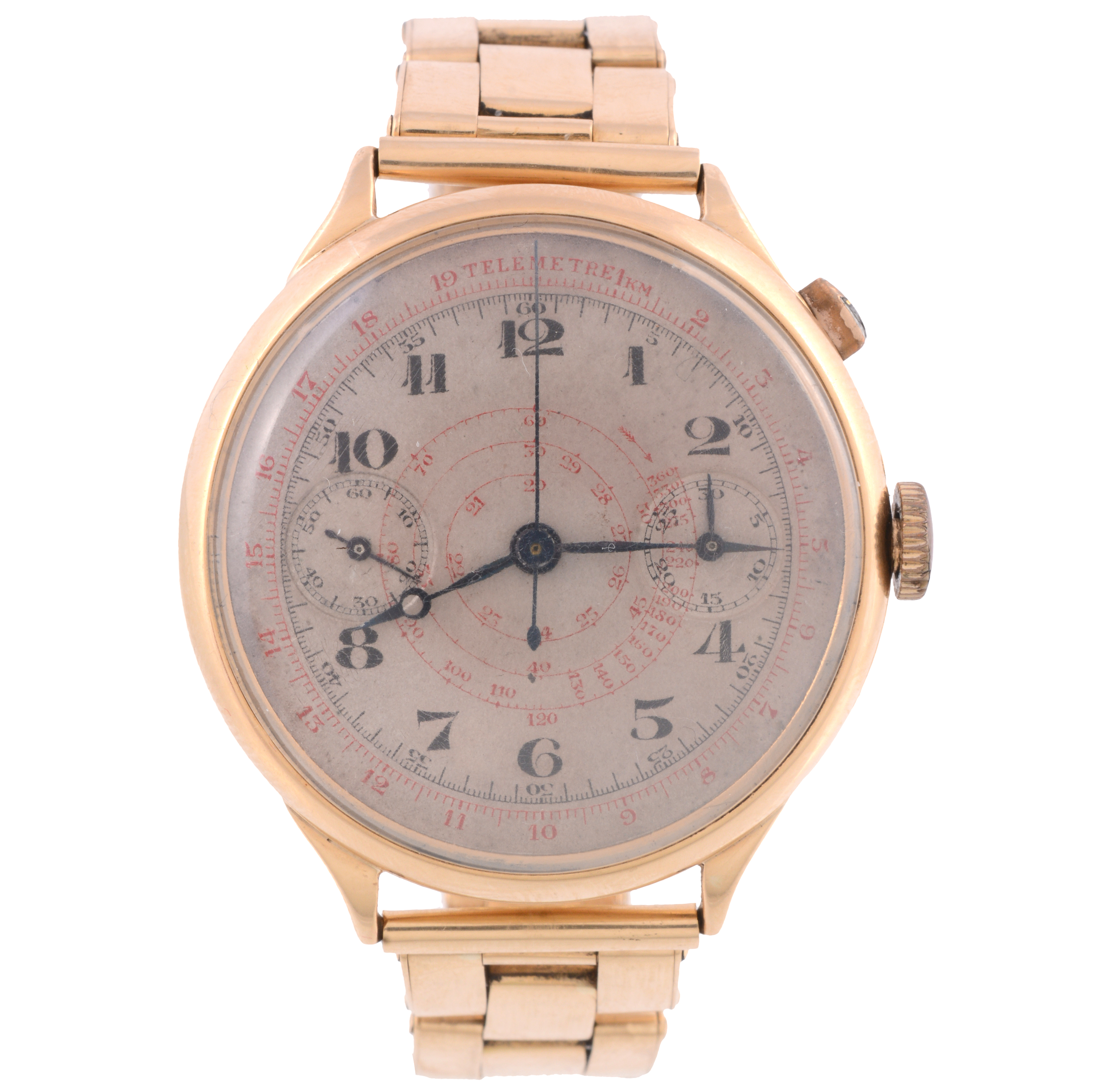 Inline Image - Rolex ref. 2021, a rare Rolex 18 carat gold single pusher chronograph bracelet watch, with an unsigned dial | Sold for £12,000 (hammer price), 14 July 2016