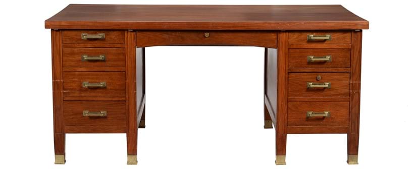 Inline Image - Lot 321: A figured hardwood pedestal desk, almost certainly by Globe Wernicke (London), early 20th century | Est. £600-800 (+fees)