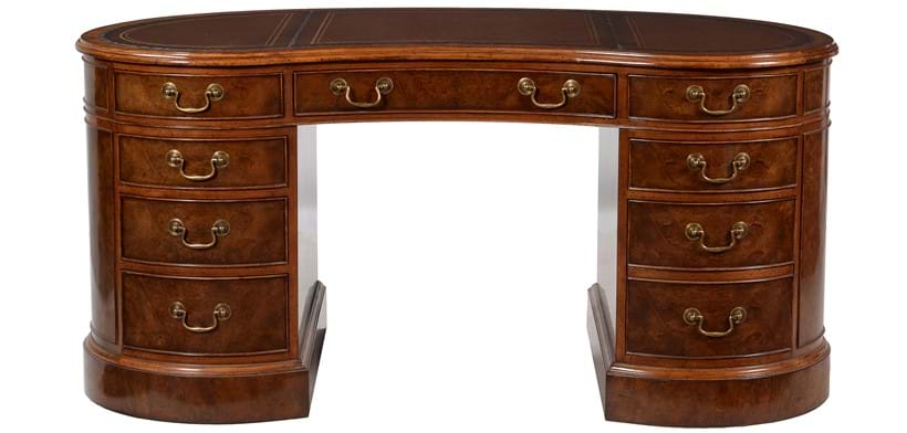 Inline Image - Lot 341: A walnut pedestal desk in Victorian style, 20th century, of kidney outline | Est. £600-800 (+fees)