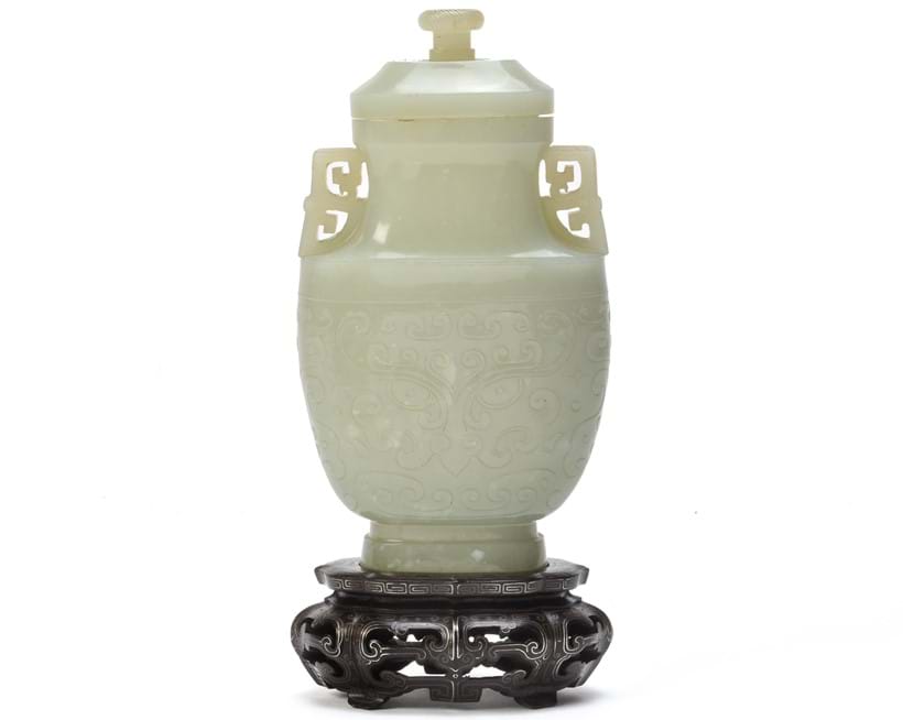 Inline Image - A Chinese pale celadon jade archaistic vase and cover, Qing Dynasty | Sold for £4,800, 11 November 2020