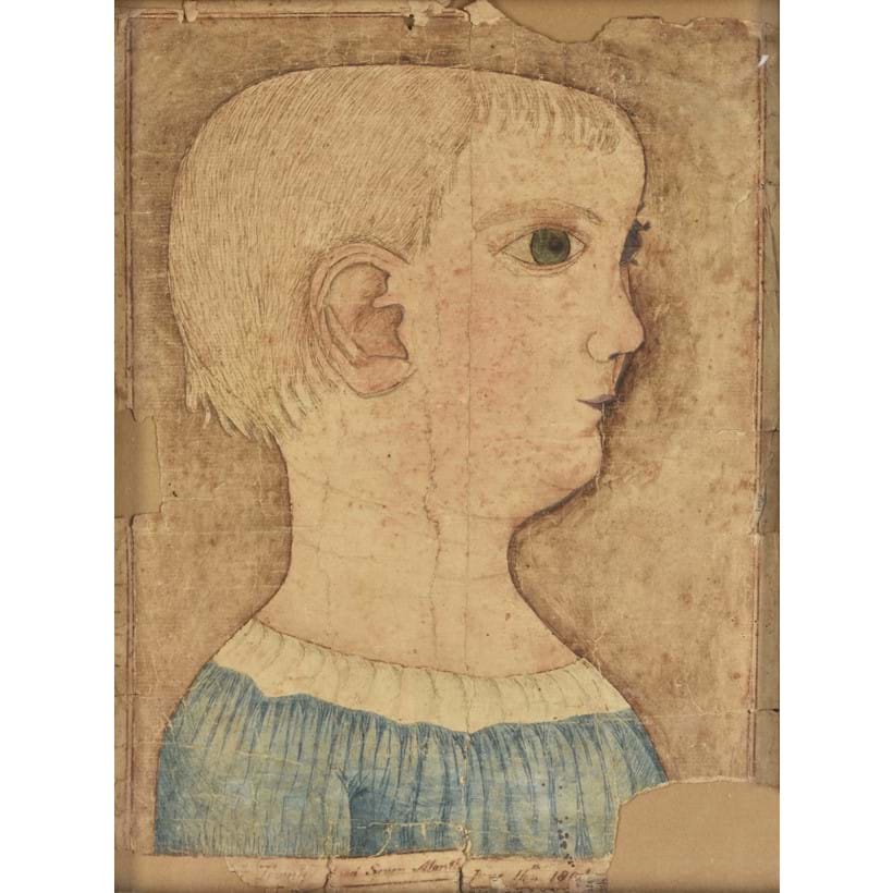 Inline Image - Lot 103: American Naive School (19th century), 'Portrait of a child', Pen, ink and watercolour | Est. £3,000-5,000 (+fees)