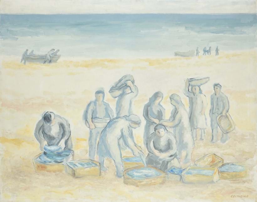 Inline Image - Lot 66: Manuel Colmeiro (Spanish1901-1999), 'Fisherfolk unloading the catch', Oil on canvas | Sold for £18,750