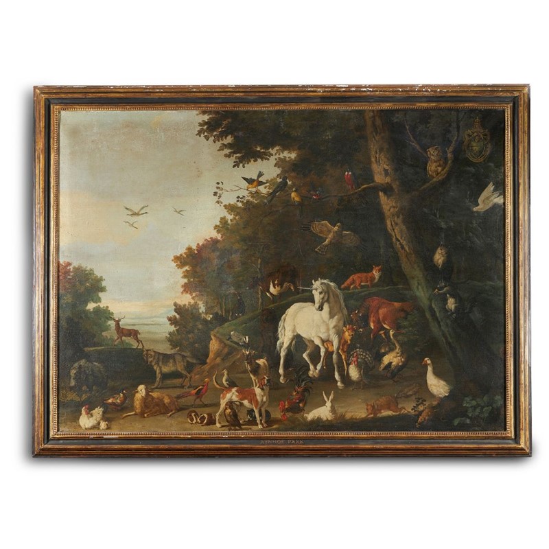 Lot 349: English School (Early 20th century) and later,  A unicorn among other animals in a wooded landscape