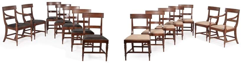 Inline Image - Lot 766: A set of fourteen George IV mahogany dining chairs, almost certainly by Gillows, circa 1825 | £15,000-20,000 (+fees)