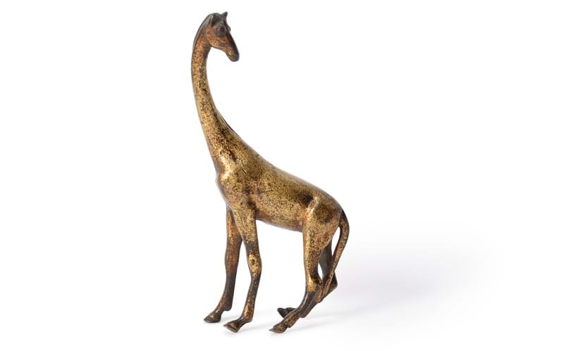 Inline Image - Lot 147: A rare German gilt bronze alloy model of a giraffe, possibly 17th century, likely Augsburg or Nuremberg, the animal portrayed with a turned neck and stylised features, 18.5cm high | Est. £600-800 (+fees)