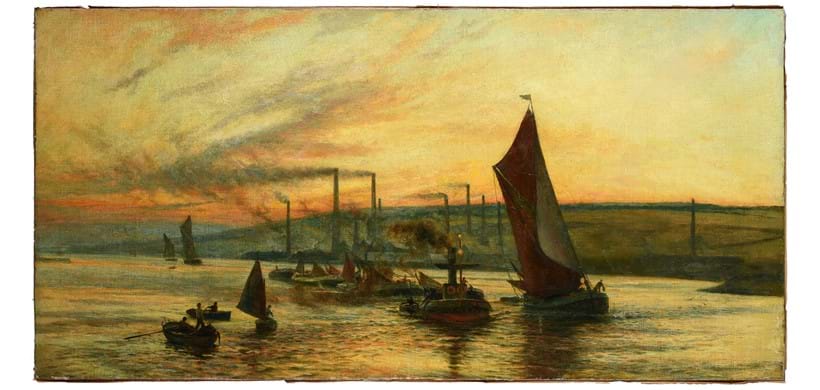 Inline Image - Lot 411: British School (c. 1900), 'Evening and Ebb Tide, Wickham Reach on the Medway', Oil on canvas | Est. £200-300 (+fees)