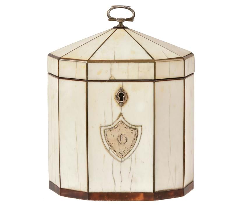 Inline Image - Lot 2: Y A George III ivory octagonal tea caddy, circa 1800 | Est. £300-400 (+fees)