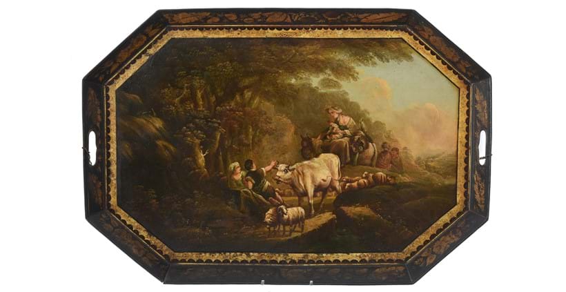 Inline Image - Lot 308: A Regency painted tinware (toleware) tray, probably Pontypool, circa 1820 | Est. £300-600 (+fees)