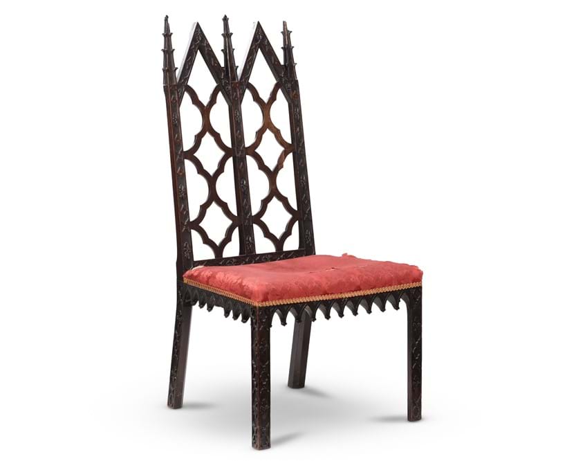 Inline Image - Lot 395: A George III mahogany Gothic side chair, circa 1760, in the manner of William Hallett | Est. £3,000-5,000 (+fees)