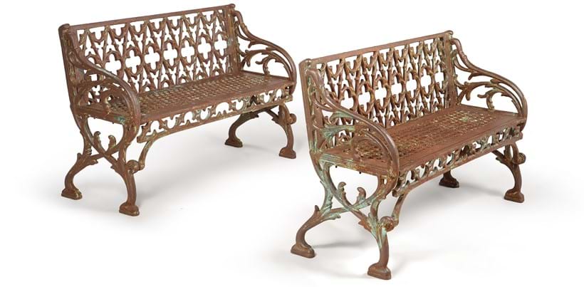 Inline Image - Lot 605: A pair of cast iron Gothic Revival garden benches, late 19th/early 20th century | Est. £1,500-2,500 (+fees)