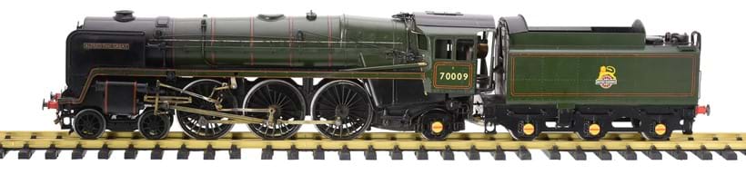 Inline Image - Lot 13: A gauge 1 model of the live steam 4-6-2 British Railways Britannia Class tender locomotive No 70009 'Alfred the Great' | Est. £2,000-3,000 (+fees)