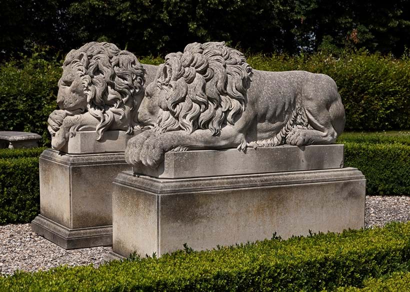 Inline Image - Lot 110: A pair of sculpted limestone models of recumbent lions, 20th century, after Antonio Canova (Venetian, 1757-1822) | Est. £15,000-20,000 (+fees)