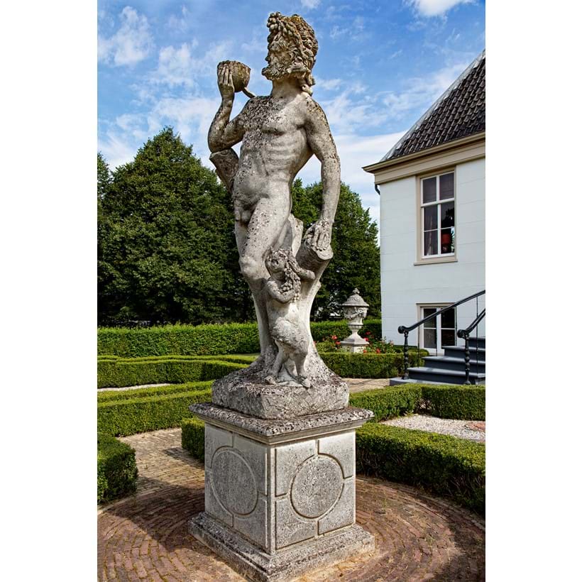 Inline Image - Lot 176: A monumental and impressive Italian sculpted limestone group of Bacchus with a satyr, early 20th century | Est. £25,000-35,000 (+fees)