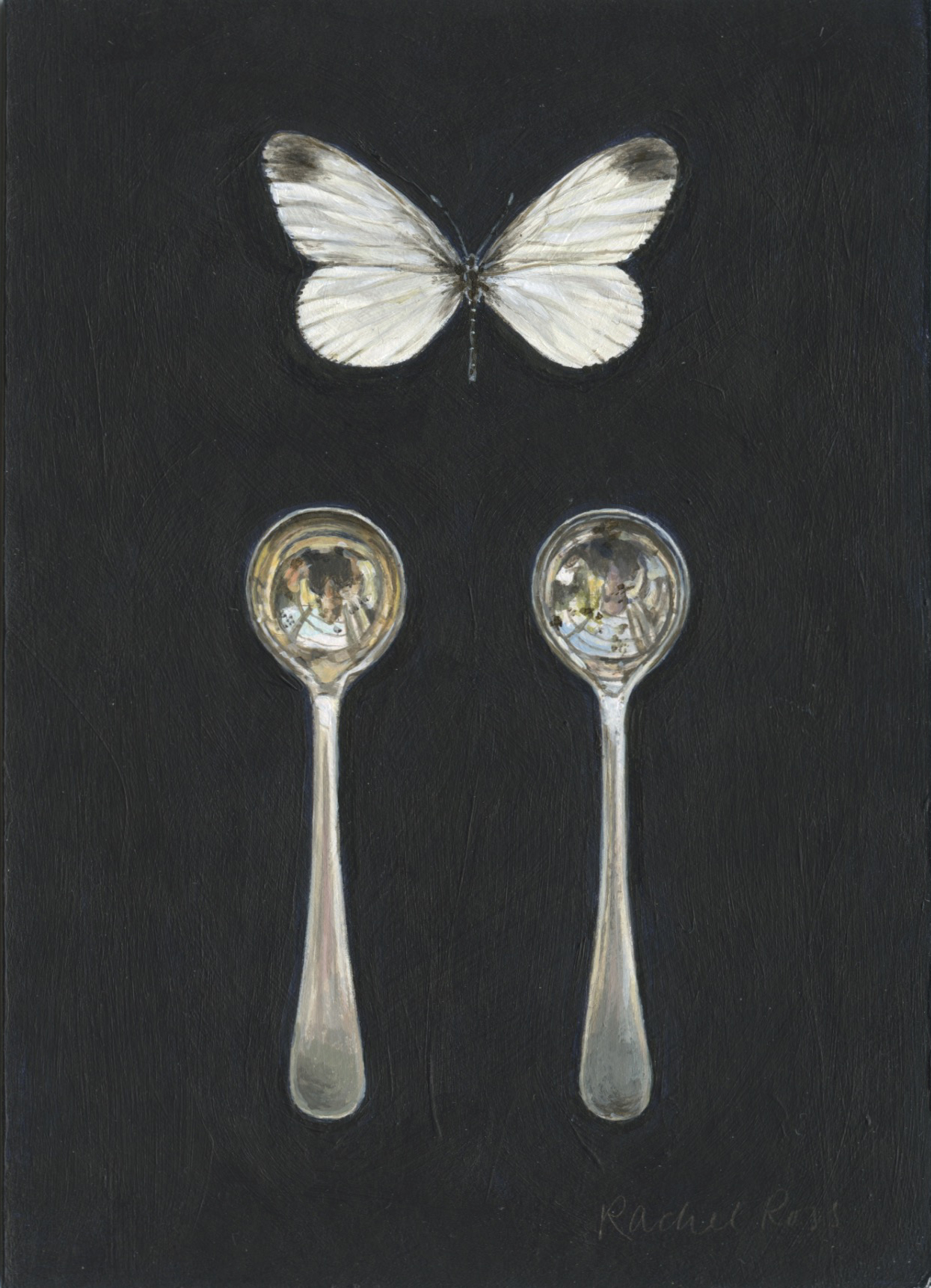 Inline Image - Lot 131: Rachel Ross, 'White Butterfly with Two Salt Spoons, 2021', Acrylic on Board | Sold for £800