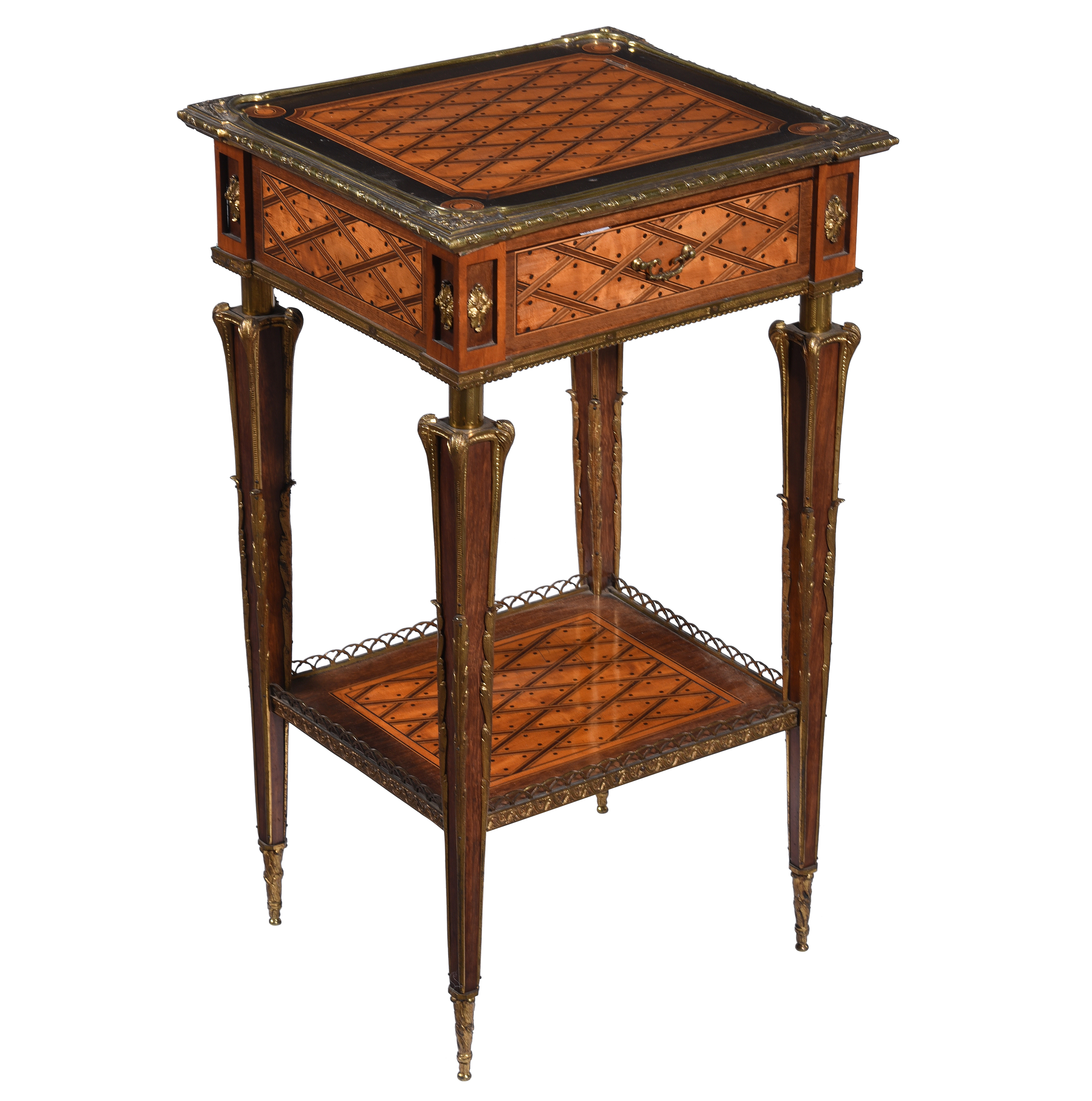 Inline Image - Lot 37: A walnut, parquety inlaid, and gilt metal mounted occasional table, in Louis XVI style, circa 1900 | Est. £800-1,200 (+fees)