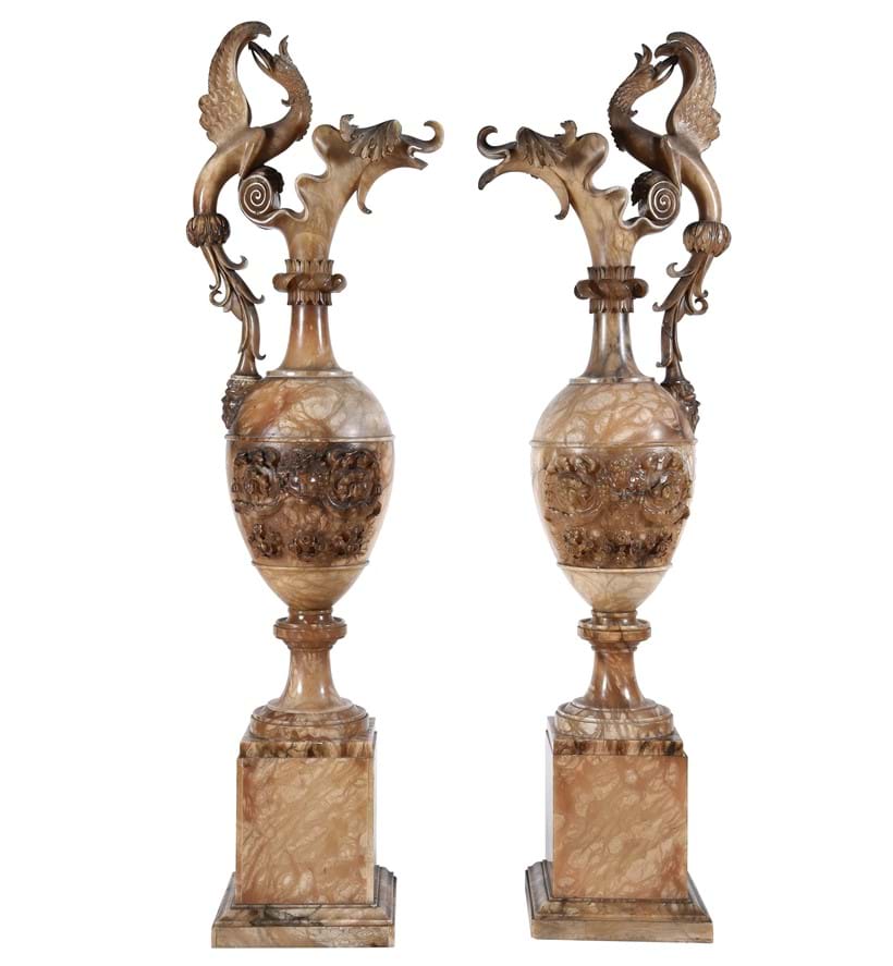 Inline Image - Lot 130: A pair of sculpted alabaster ewers, 19th century | Est. £1,000-1,500 (+fees)