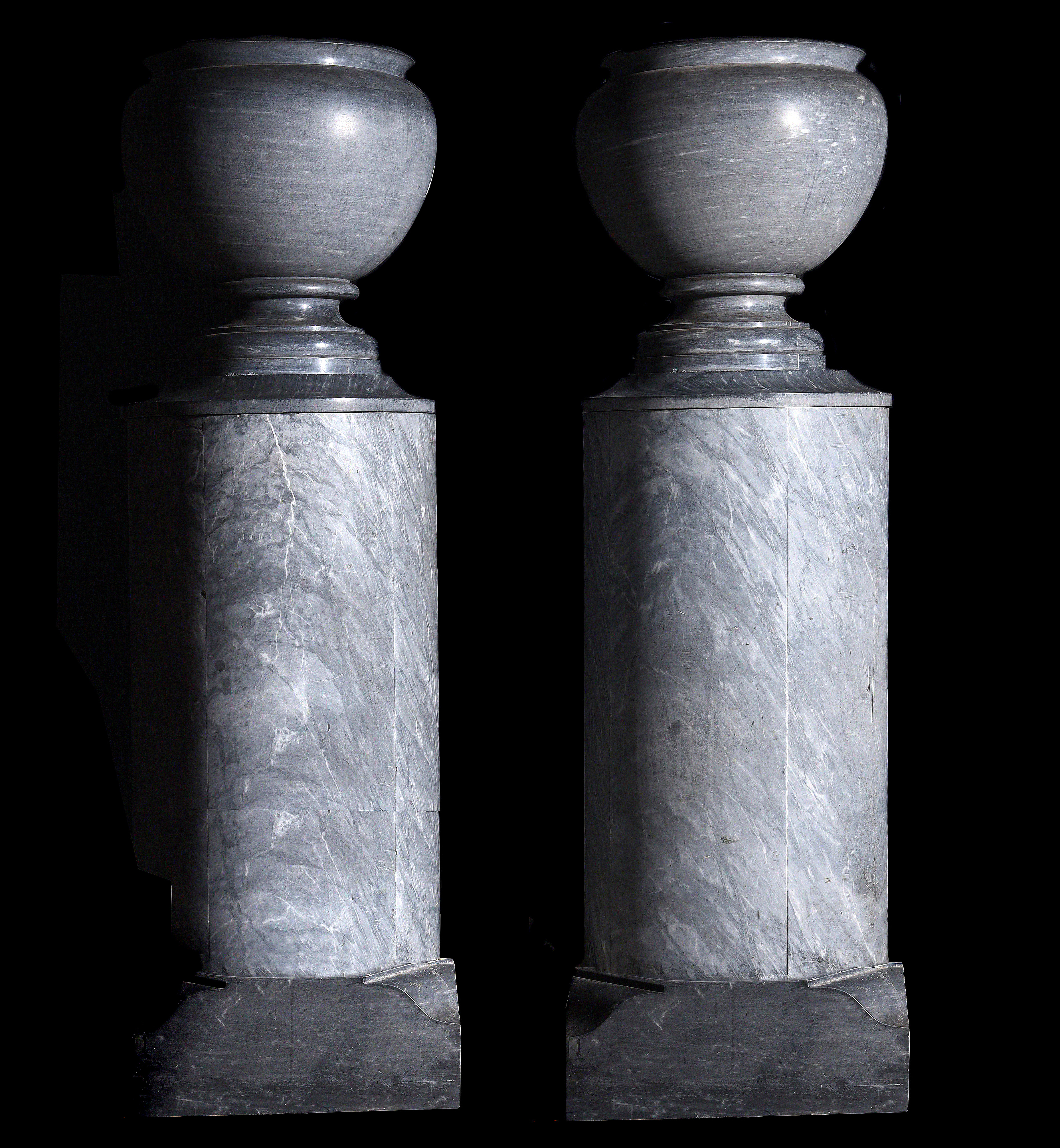 Inline Image - Lot 132: A pair of blue tarquin marble urns-on-plinths | Est. £2,000-3,000 (+fees)