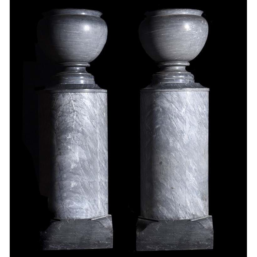Inline Image - Lot 132: A pair of blue tarquin marble urns-on-plinths | Est. £2,000-3,000 (+fees)