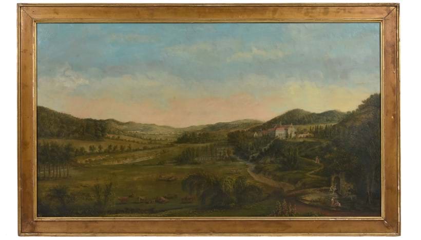 Inline Image - Lot 145: Ernst Friedrich Herbert zu Munster (German 1766-1839), 'View from the Ziegelberg (Ziegel Hill) onto Derneburg Schloss', Oil on canvas laid down on board | Est. £1,200-1,800 (+fees)