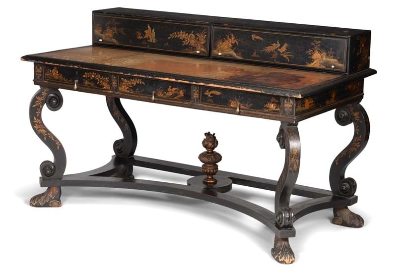 Inline Image - Lot 171: A Regency black lacquered and gilt chinoiserie decorated desk, circa 1815 | Est. £1,500-2,000 (+fees)