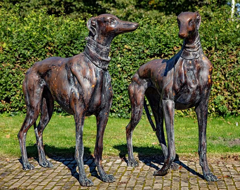 Inline Image - Lot 119: A near pair of bronze models of standing greyhounds, after Eos by John Francis (1780-1861), 20th century | Est. £7,000-10,000 (+fees)
