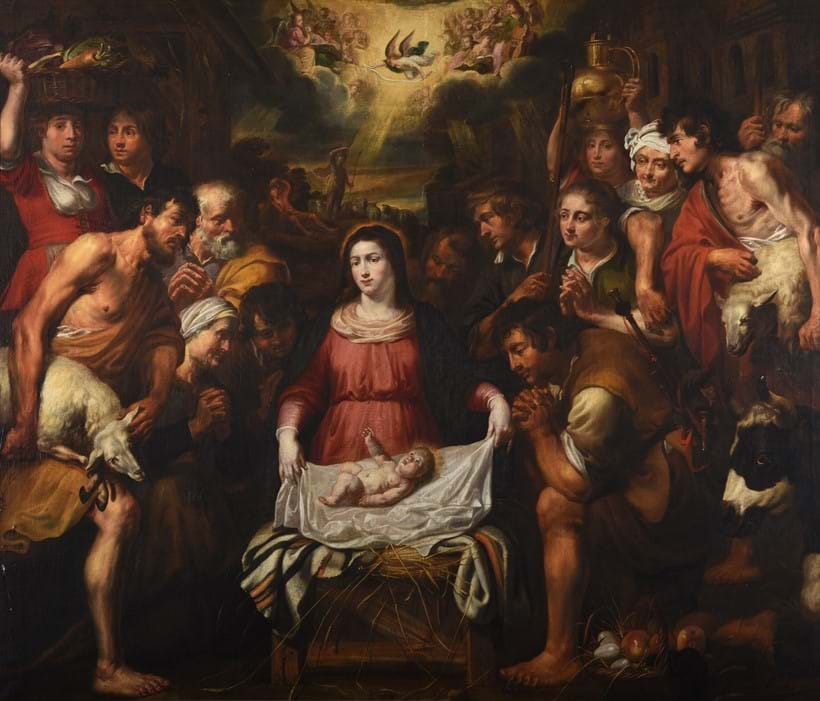 Inline Image - Lot 72: Studio of Artus Wolfforts (Flemish 1581-1641), 'The Adoration of the Shepherds', Oil on canvas  | Est. £12,000-18,000 (+fees)