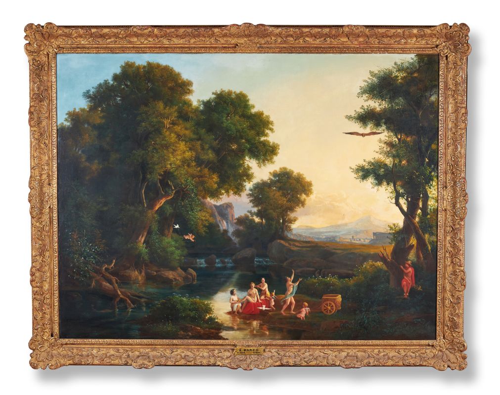 Lot 215: FOLLOWER OF CLAUDE LORRAIN, DIANA BATHING (DIANA AND ACTAEON)