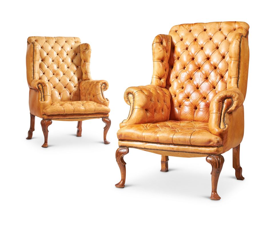 Lot 39: A PAIR OF GEORGE II STYLE WALNUT FRAMED ARMCHAIRS, 20TH CENTURY