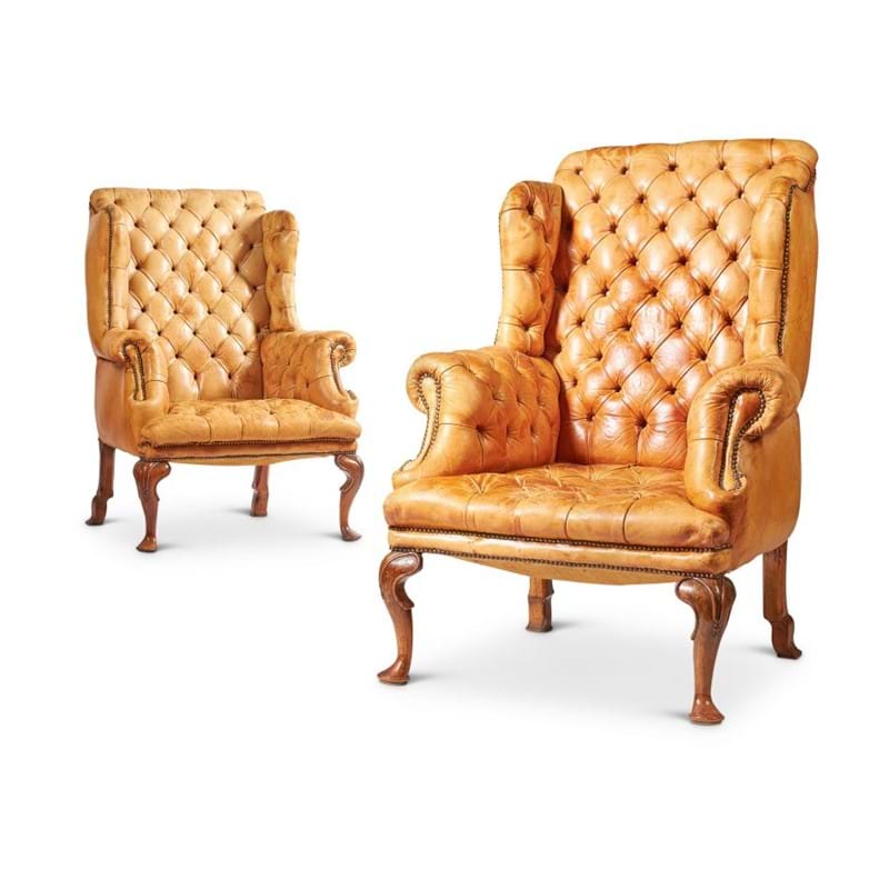 Lot 39: A PAIR OF GEORGE II STYLE WALNUT FRAMED ARMCHAIRS, 20TH CENTURY