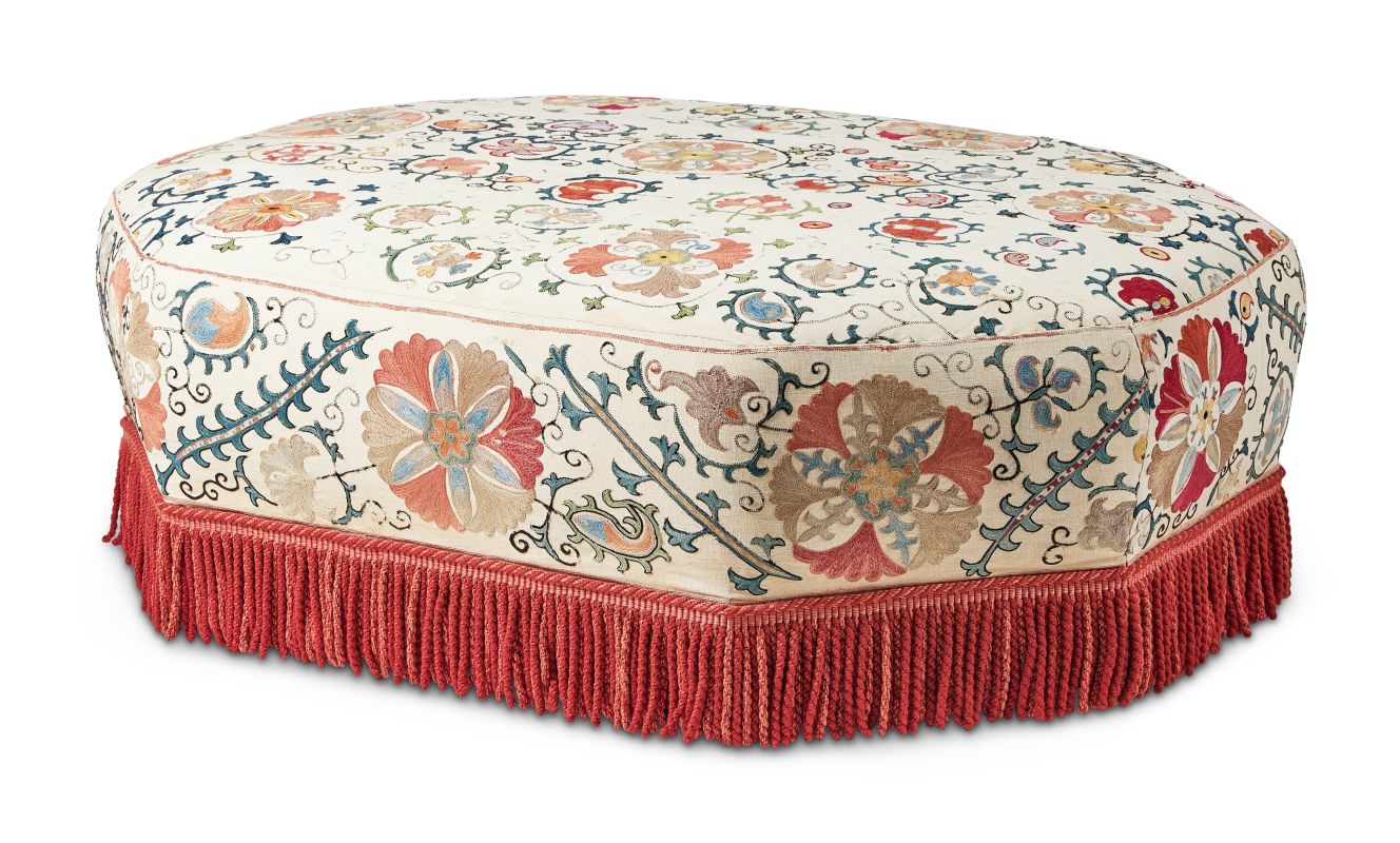 Lot 135: AN OCTAGONAL UPHOLSTERED CENTRE STOOL, LATE 20TH CENTURY