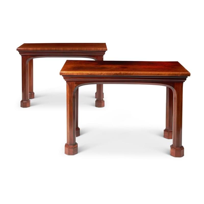 Lot 203: A PAIR OF EARLY VICTORIAN GOTHIC MAHOGANY SIDE TABLES, CIRCA 1840