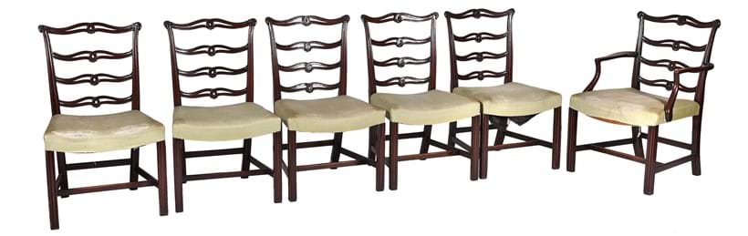 Inline Image - Lot 490: A set of twelve mahogany ladderback dining chairs in George III style, 19th century | Est. £800-1,200 (+fees)
