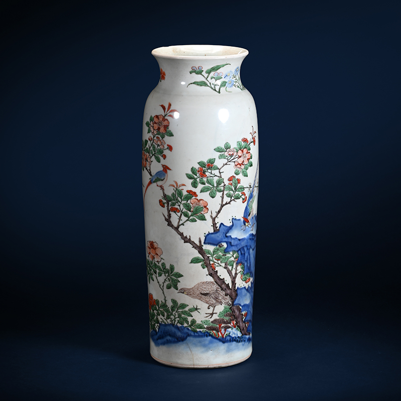 A rare Chinese Wucai sleeve vase, Shunzhi Period (1644-1661)