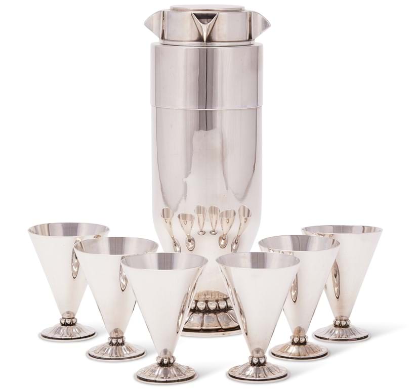 Inline Image - Lot 134: A rare Danish Art Deco silver cocktail set by Georg Jensen, 1925-1932 mark, designed by Oscar Gundlach-Pedersen | Est. £1,200-1,800 (+fees)