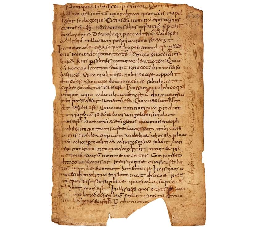 Inline Image - Lot 1: Leaf from a copy of Gregory the Great, Moralia in Job, in pre-Caroline Germanic minuscule, in Latin, manuscript on parchment [southern Germany (perhaps Reichenau), last decades of the eighth century] | Est. £12,000-18,000 (+fees)