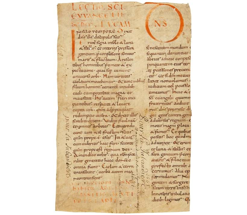 Inline Image - Lot 2: Three cuttings from a large and elegant Carolingian copy of Gregory the Great, Homiliary, in Latin, decorated manuscript on parchment [France (most probably Loire valley, perhaps Angers), ninth century] | Est. £3,000-5,000 (+fees)