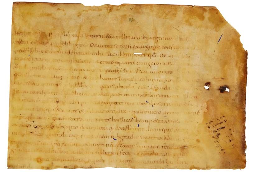 Inline Image - Lot 6: Two cuttings from an early Liber Pontificalis, in Latin, manuscript on parchment [perhaps Poland, or south-east Germany, tenth century] | Est. £4,000-6,000 (+fees)