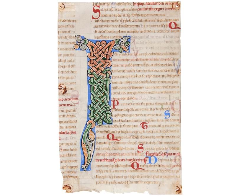 Inline Image - Lot 19: A fine interlace initial from the Pontigny Abbey copy of Gratian's Decretum, in Latin, decorated manuscript on parchment [France (almost certainly Pontigny, Burgundy), second half of the twelfth century] | Est. £4,000-6,000 (+fees)
