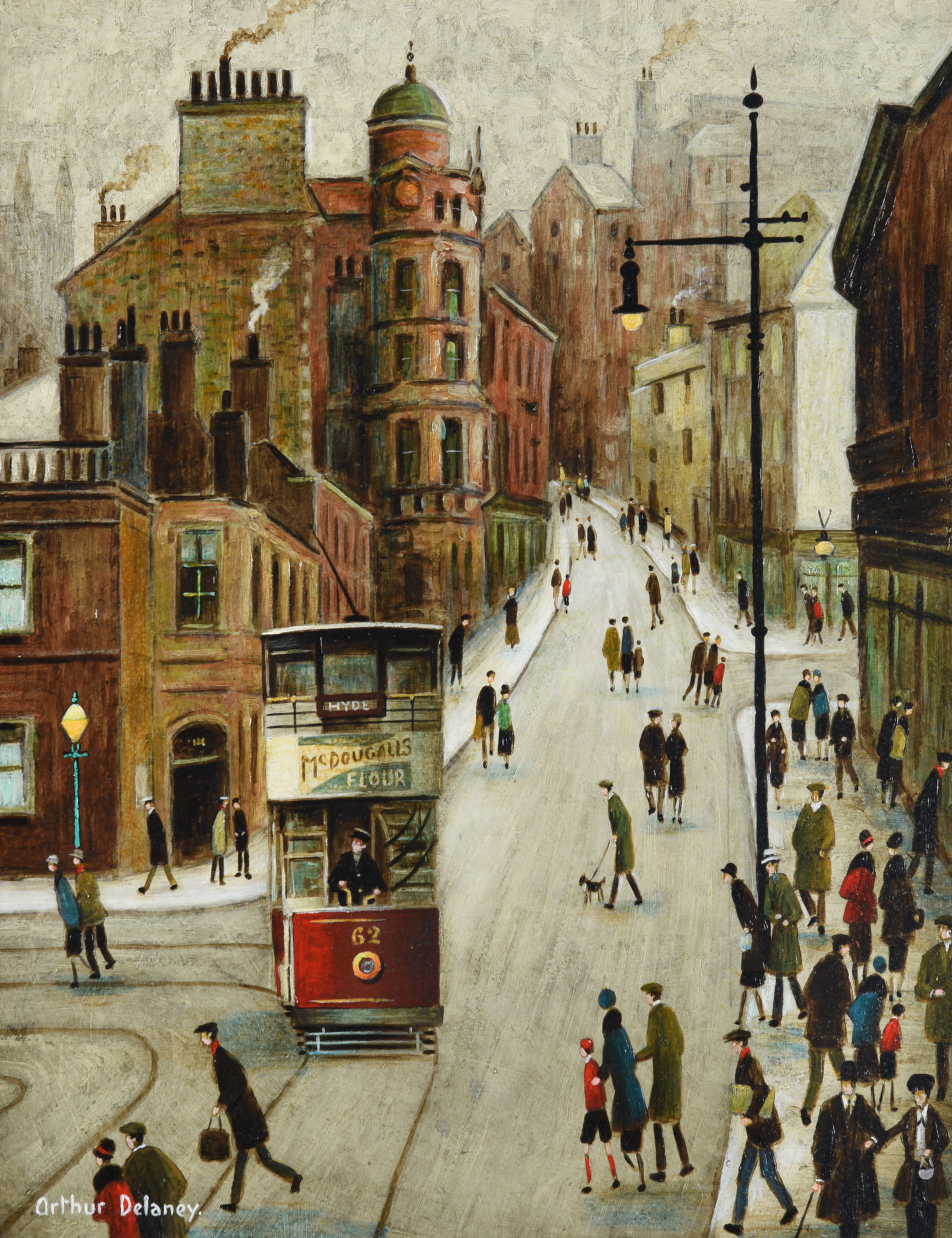 Inline Image - Arthur Delaney (British 1927-1987), ‘Bridge Street, Stockport’, Oil on board | Est. £4,000-6,000 (+fees)