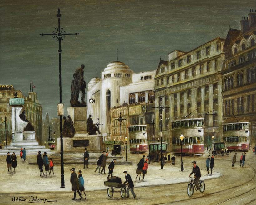 Inline Image - Arthur Delaney (British 1927-1987), ‘Piccadilly Gardens’, Oil on board | Est. £4,000-6,000 (+fees)
