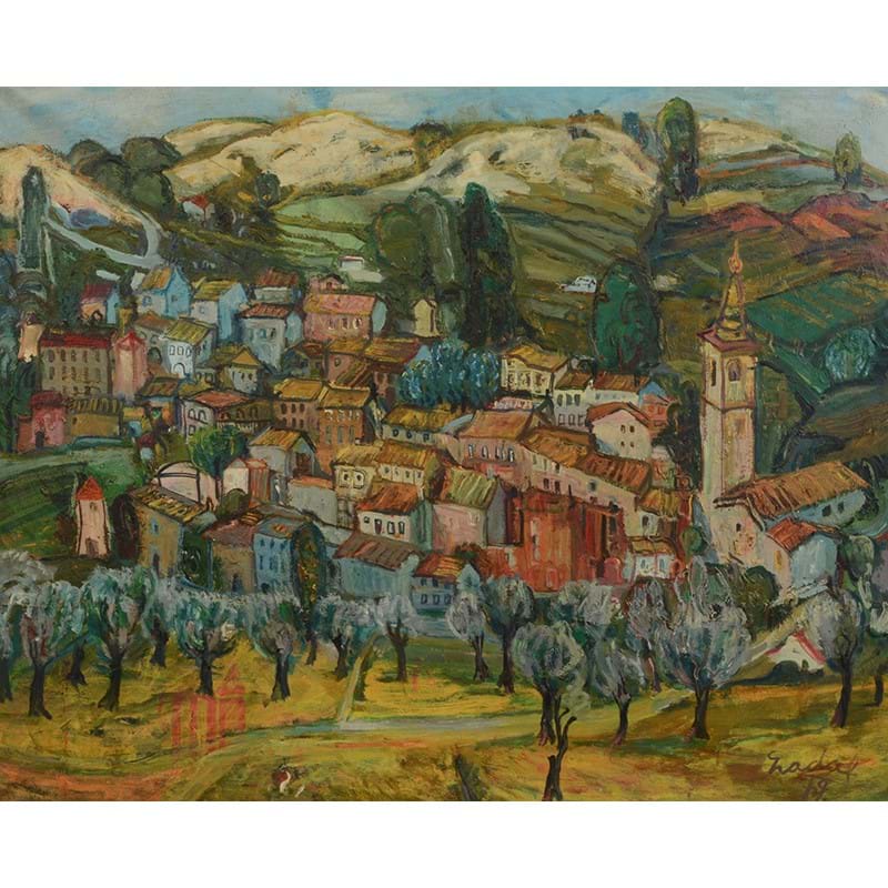 Carlos Nadal (1917-1998), 'Villagio (Bedigliora, Ticino, Switzerland)', Oil and mixed media on canvas