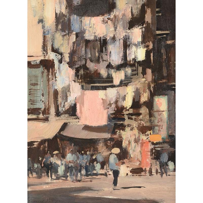 Edward Seago (British 1910-1974), 'Street in Hong Kong', Oil on board