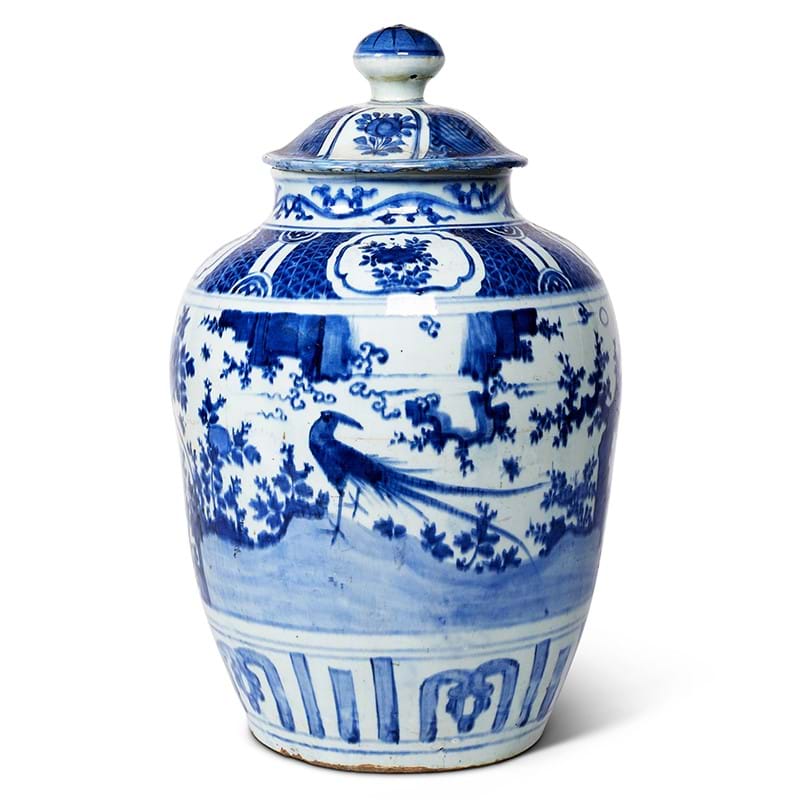 A Chinese (Wanli) blue and white large oviform vase and cover